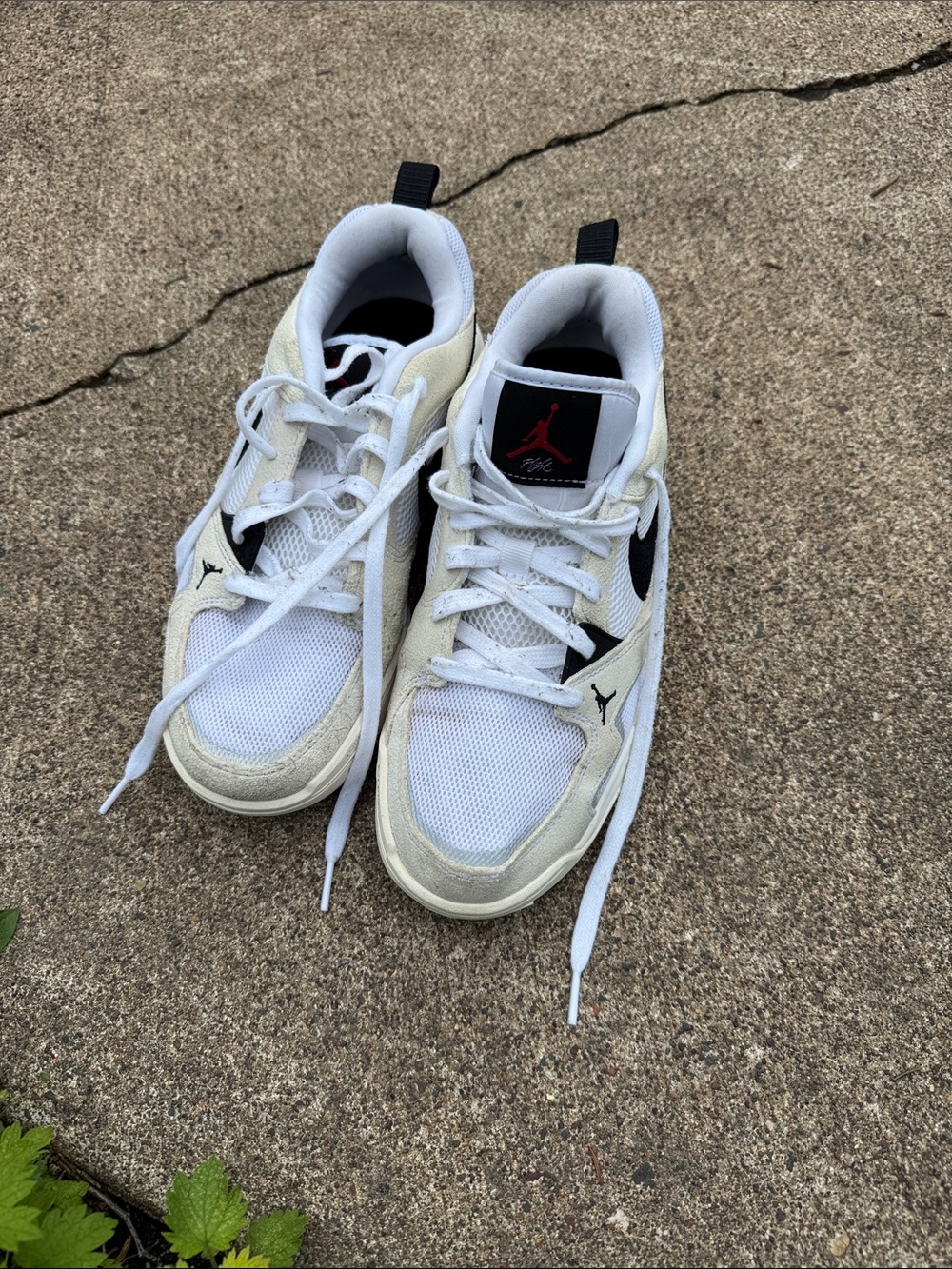 Nike Jordan Men’s White and Black Low-Top Sneakers with Red Logo